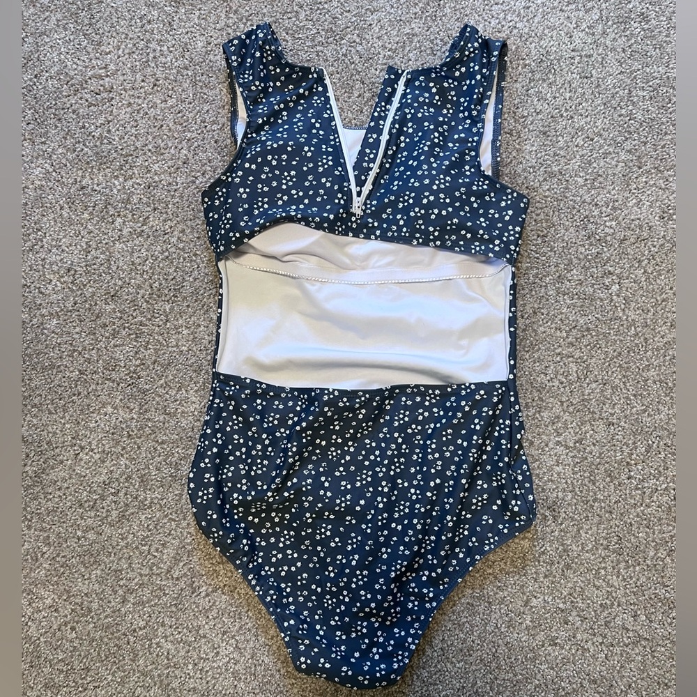 Blue Floral One-Piece Swimsuit - Classic Scoop Back - Picture 4 of 7